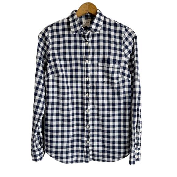 J. Crew Women's The Perfect Shirt XS Gingham Check Navy Blue Button Up Cotton - Picture 1 of 8
